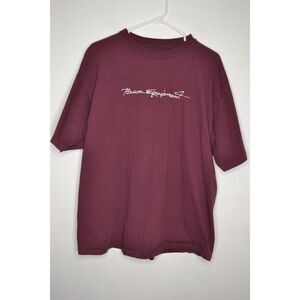 b.u.m. equipment Men's Large Burgundy Embroidered Short Sleeve T-Shirt